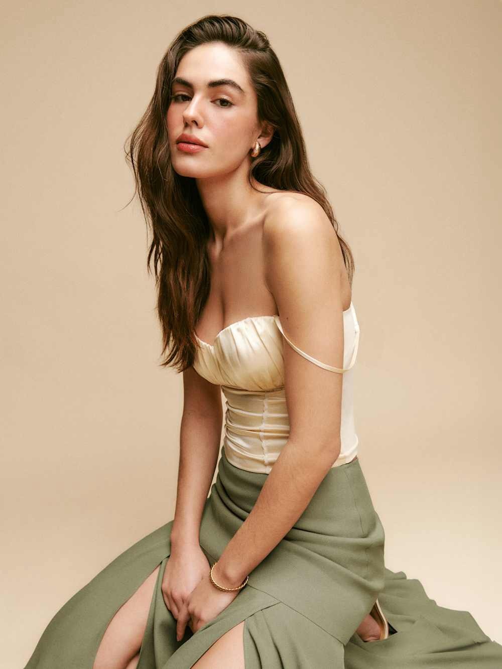 Reformation Kessie 100% Silk Champagne Bustier Camisole Top 2
